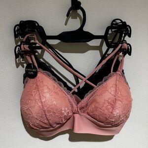 Lace Trim Pink and Black Bralette